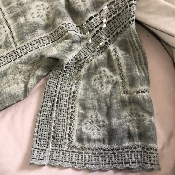 Lovely greenish gray top crochet accents by Democracy.23 inches long from back - Picture 8 of 9